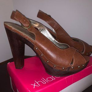 Xhilaration Brown Leather Peep Toe Heels